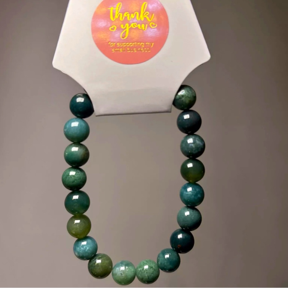 Moss Agate Bracelet Natural Stones 10mm Stretch Bead Healing Bracelet